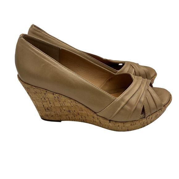 Sofft Women's Olwen Peep Toe Wedges Light Tan Leather Size 8M - Picture 1 of 12